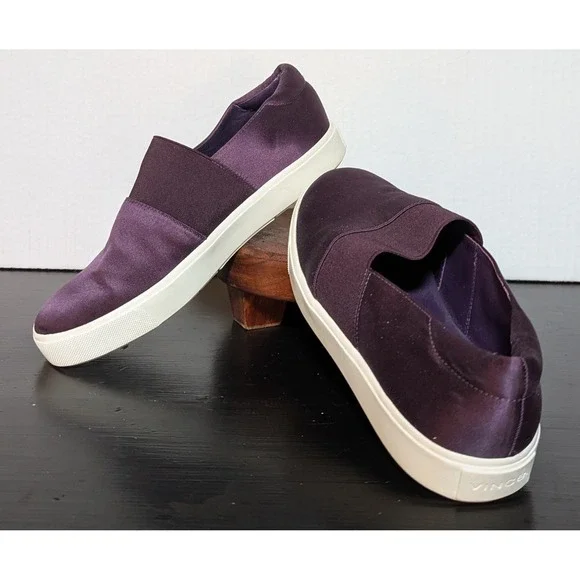 Vince Women's Corbin Slip-On Size 6 1/2" Aubergine Satin and Canvas - Picture 2 of 6
